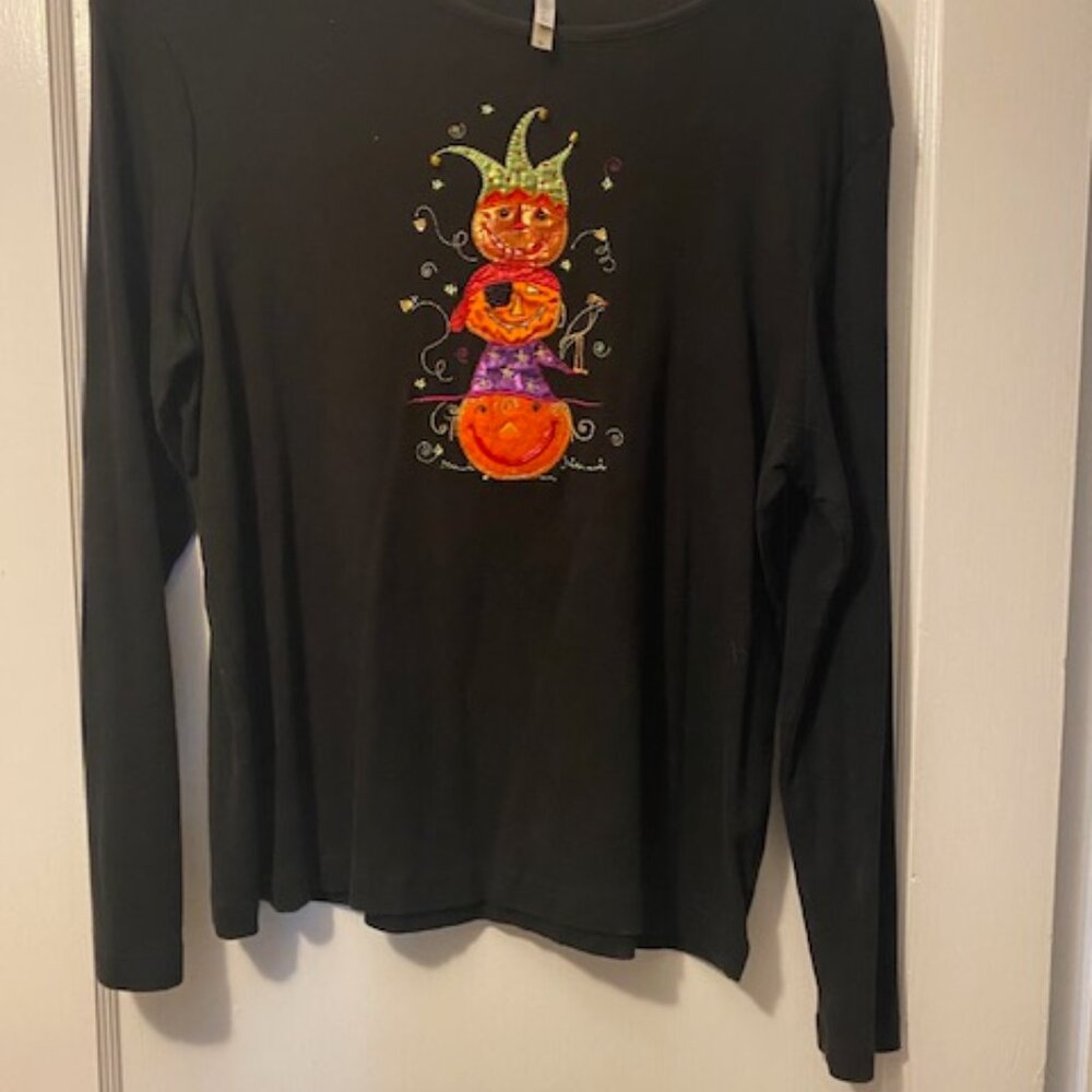 White Stag Halloween Tee Orange Embossed Halloween Pumpkins L/S Popover Top XL